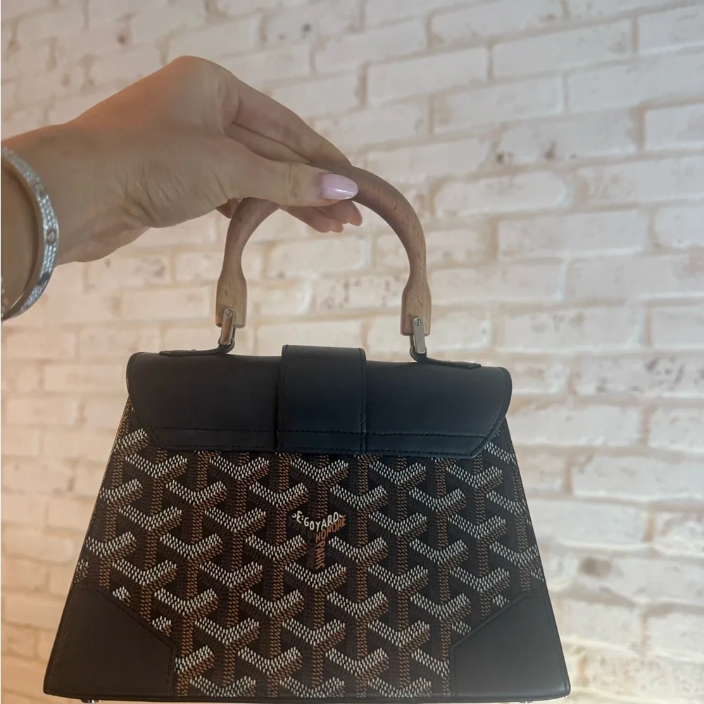 Goyard Black and Tan Satchel with Wooden Handle